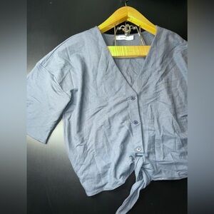 Mod Ref Slate Blue V Neck Tee with Tie Knot Size Small